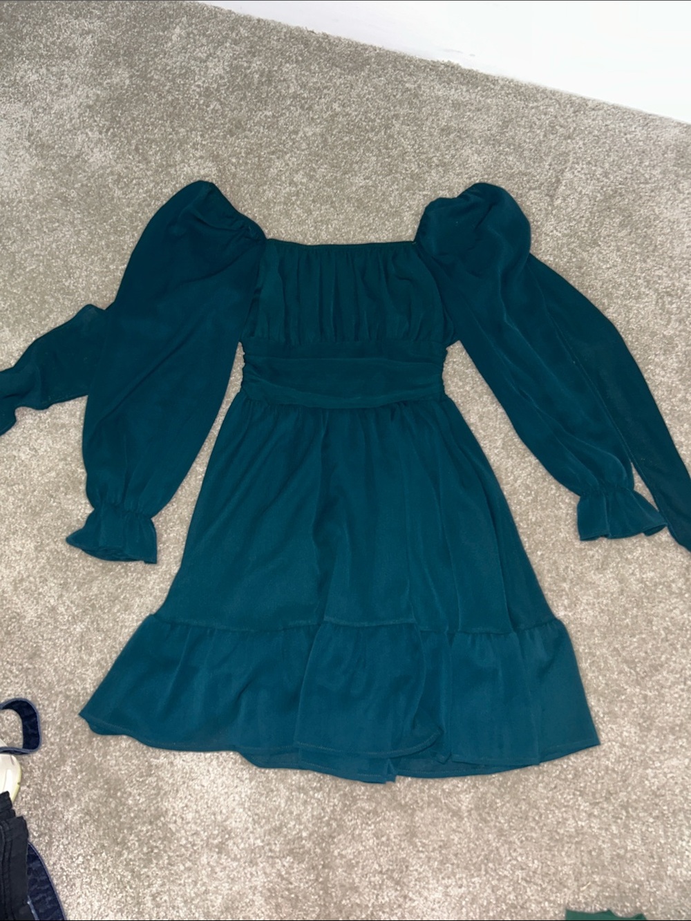 Women Teal Puff-Sleeve Square-Neck Dress